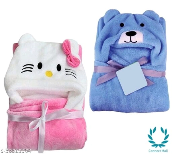 Premium Hooded Microfiber Baby Wrapper for all season Towel IN PINK And BLUE - Cotton, Pack Of :2, Blue